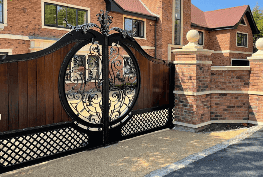 Black iron and timber driveway gates
